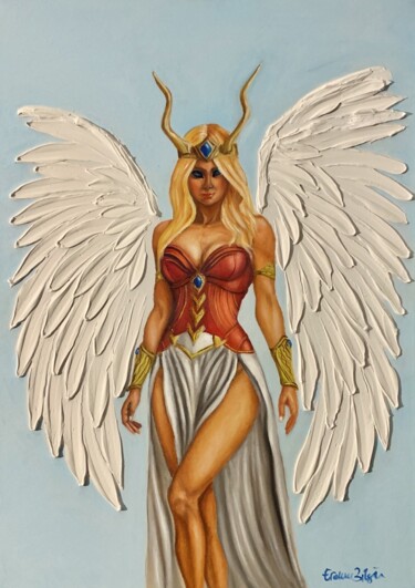 Painting titled "Valkyrie 4" by Erdem Bilgin, Original Artwork, Oil Mounted on Wood Stretcher frame