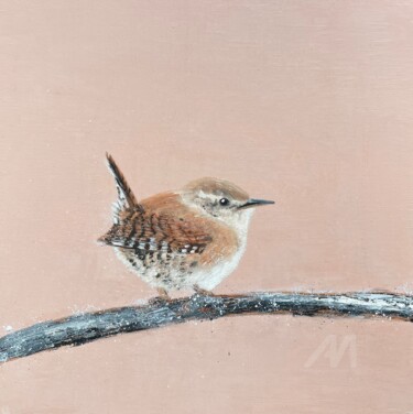 Painting titled "Jenny Wren II" by Laure Bury, Original Artwork, Oil Mounted on Wood Stretcher frame