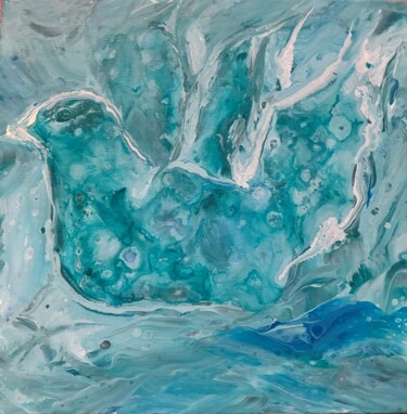 "Birdy Blue" başlıklı Tablo Adeli tarafından, Orijinal sanat, Akrilik Ahşap Sedye çerçevesi üzerine monte edilmiş