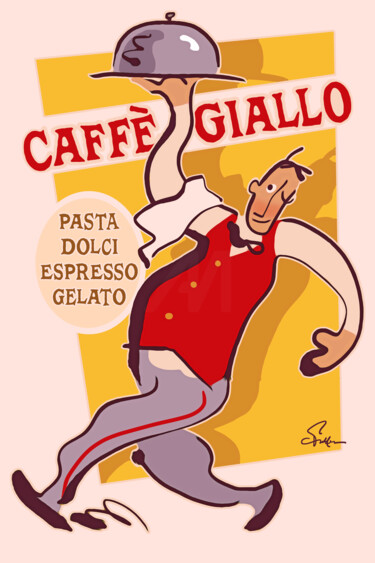 Digitale Kunst getiteld "Caffe Giallo" door Van Evan Fuller, Origineel Kunstwerk, Digitaal Schilderwerk