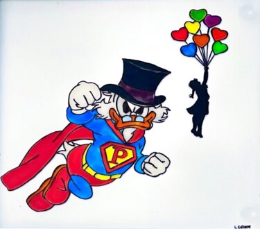 Pintura intitulada "SUPER PICSOU ET LES…" por Lionel Cohen, Obras de arte originais, Pintura de vitral Montado em Vidro