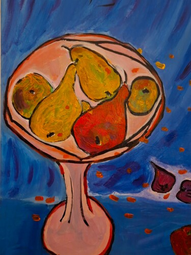 Painting titled "Compotier Rose ou L…" by Alicia Lufiego, Original Artwork, Acrylic Mounted on Wood Stretcher frame