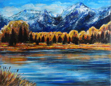 Painting titled "Bergsee Gemälde Lan…" by Burgstallers-Art - Alexandra Brehm, Original Artwork, Acrylic Mounted on artwork_c…