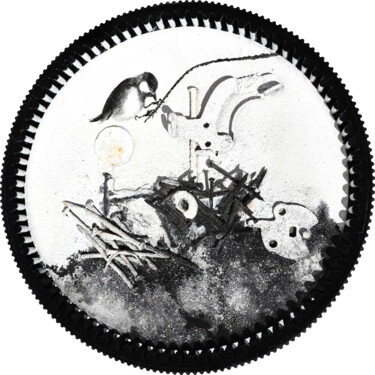 Sculpture titled "Il nido n. 7" by Milena Nicosia, Original Artwork, Metals Mounted on Wood Panel