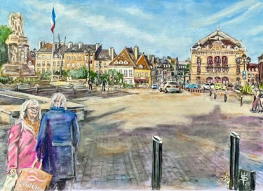Painting titled "Place du Mars" by Vladimir Shir, Original Artwork, Watercolor