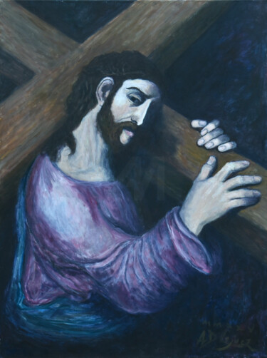 Pintura intitulada "Jesus portant sa cr…" por Alexandre David Lejuez, Obras de arte originais, Acrílico Montado em Armação e…