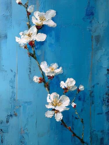 Digital Arts titled "White Cherry Blosso…" by Mily Art, Original Artwork, Digital Painting