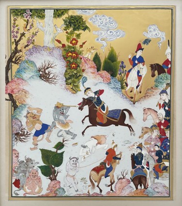 Painting titled "Slaying the White D…" by Shahrzad Momenzadeh, Original Artwork, Gouache