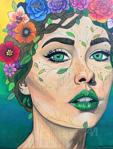 Malerei mit dem Titel "Muse Printemps" von Angie Plume, Original-Kunstwerk, Acryl Auf Keilrahmen aus Holz montiert