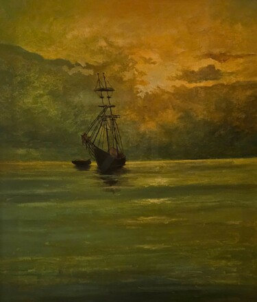 Painting titled "SUNRISE AT THE SEA" by Arkadi Sevumyan, Original Artwork, Oil