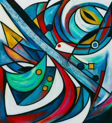 Ζωγραφική με τίτλο "Énergie" από Véronique Constantin, Αυθεντικά έργα τέχνης, Ακρυλικό Τοποθετήθηκε στο Ξύλινο φορείο σκελετό