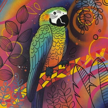 Картина под названием "Synchromie Tropicale" - Angive Art, Подлинное произведение искусства, Рисунок распылителем краски Уст…