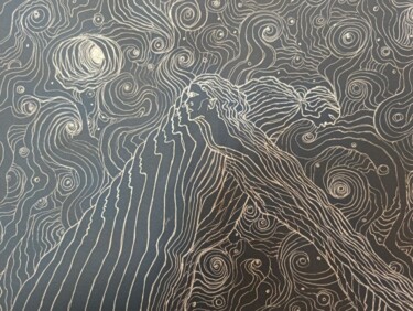 Malarstwo zatytułowany „Woman, stream of th…” autorstwa Anzhella Shmidtkhen, Oryginalna praca, Długopis żelowy