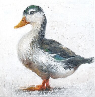 Painting titled "Mallard Duck, framed" by Alena Post, Original Artwork, Oil Mounted on Wood Stretcher frame