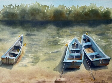 Peinture intitulée "At the pier, origin…" par Natalia Butenko, Œuvre d'art originale, Aquarelle