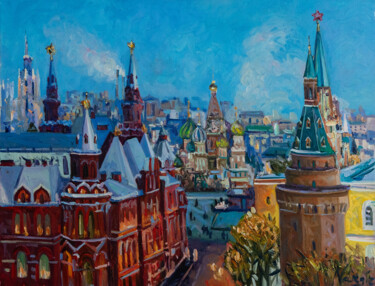 Painting titled "Moscow" by Nargiz Guliyeva, Original Artwork, Oil Mounted on Wood Stretcher frame