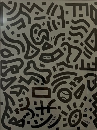 Malerei mit dem Titel "" CHIEN "" von Davys Jeune, Original-Kunstwerk, Acryl Auf Holzplatte montiert