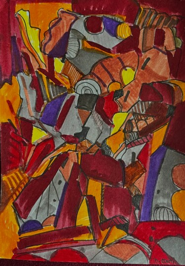 Dibujo titulada "COMPOSITION ABSTRAI…" por Dominique Corti, Obra de arte original, Tinta