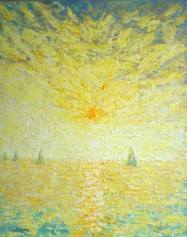 Schilderij getiteld "Golden Dawn by the…" door Galina Vasiljeva, Origineel Kunstwerk, Acryl
