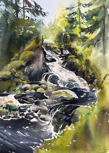 "Waterfall in the fo…" başlıklı Tablo Svetlana Safonova tarafından, Orijinal sanat, Suluboya