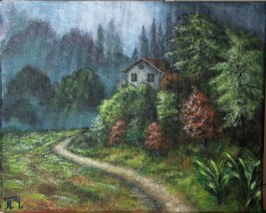 Ζωγραφική με τίτλο "House in a forest" από Tatjana Černišova, Αυθεντικά έργα τέχνης, Ακρυλικό Τοποθετήθηκε στο Ξύλινο φορείο…