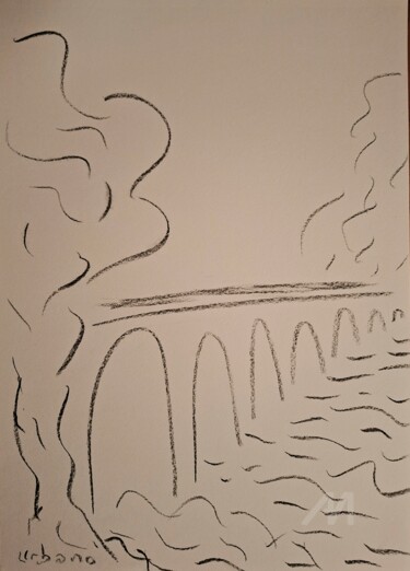 Peinture intitulée "Pont romain" par Roberto Urbano, Œuvre d'art originale, Fusain