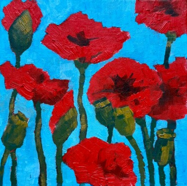 Peinture intitulée "In the poppy field" par Ekaterina Dutkevich, Œuvre d'art originale, Huile Monté sur Carton