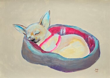 Malarstwo zatytułowany „Sleeping chihuahua…” autorstwa Ksenia June, Oryginalna praca, Akryl