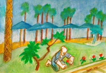 Schilderij getiteld "Fleuriste en activi…" door Slobodan Spasojevic (Spaki), Origineel Kunstwerk, Pastel