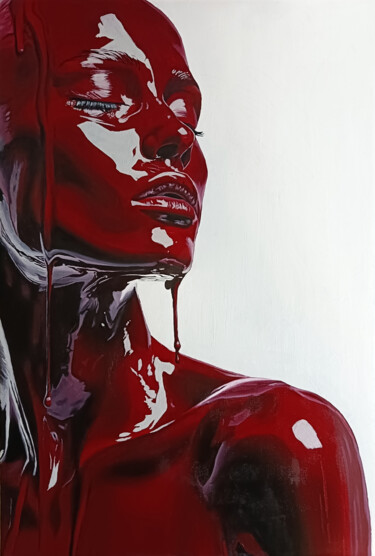 Ζωγραφική με τίτλο "Realistic red woman…" από Ilona Voronova, Αυθεντικά έργα τέχνης, Λάδι