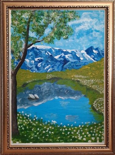 Painting titled "Rocky Mountains" by Olena Berest, Original Artwork, Gouache Mounted on Wood Panel