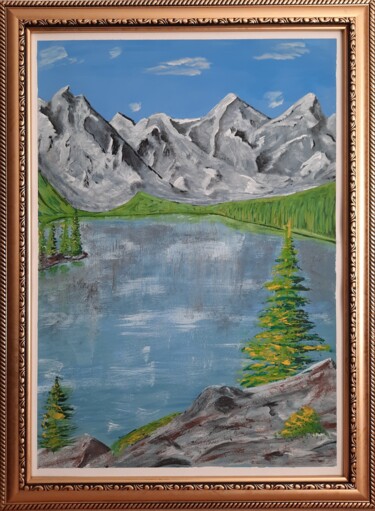 Painting titled "Rocky Mountains of…" by Olena Berest, Original Artwork, Gouache Mounted on Wood Panel