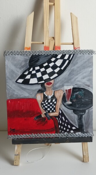 Painting titled "La Dame au Bar – Él…" by Atelier Sissi Krea, Original Artwork, Acrylic