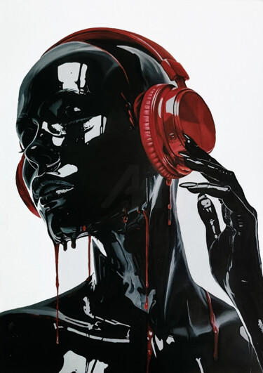 Painting titled "Black woman portrai…" by Ilona Voronova, Original Artwork, Oil