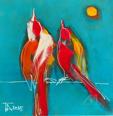 Painting titled "The sun is rising..." by Tatjana Auschew, Original Artwork, Acrylic Mounted on Wood Stretcher frame