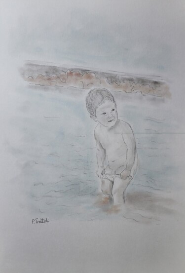 Dessin intitulée "Sable et innocence" par Florence Trottoli, Œuvre d'art originale, Graphite