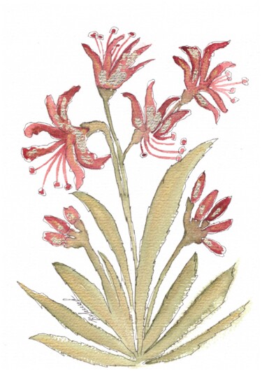 Картина под названием "Purple nerine bush" - Olha Yevtukhova, Подлинное произведение искусства, Акварель