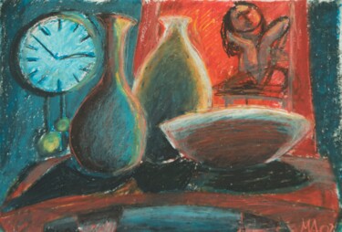 Malarstwo zatytułowany „Natura morta con pe…” autorstwa Maurizio Aprea, Oryginalna praca, Pastel