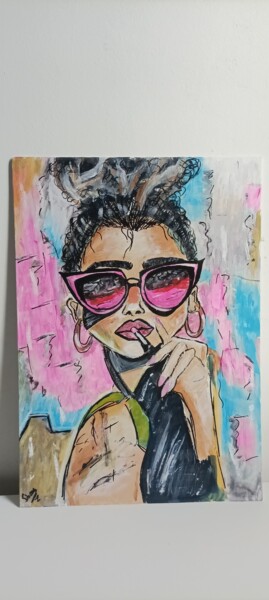 Ζωγραφική με τίτλο "La Femme aux Lunett…" από Atelier Sissi Krea, Αυθεντικά έργα τέχνης, Ακρυλικό