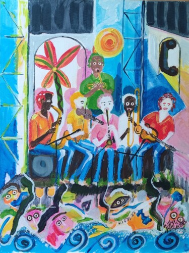 Schilderij getiteld "Jazz à mer, lumière…" door Jean Yves Chevallier, Origineel Kunstwerk, Acryl Gemonteerd op Houten paneel