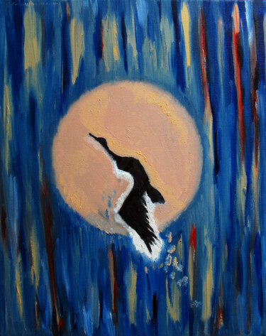 Painting titled "Solar Bird - Water…" by Oksana Budnichenko, Original Artwork, Oil