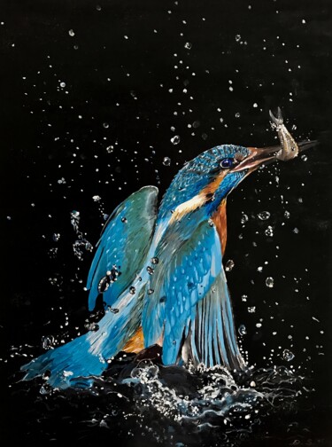 Painting titled "Eisvogel" by Danijel Segecic, Original Artwork, Oil Mounted on Cardboard