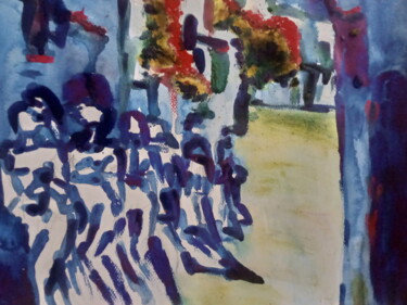 Peinture intitulée "Green and blue field" par Fayza Benbouaanane, Œuvre d'art originale, Aquarelle