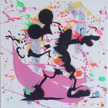 绘画 标题为“PyB Mickey banksy 2…” 由Pyb, 原创艺术品, 丙烯 安装在木质担架架上