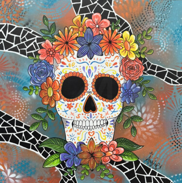 Картина под названием "Flor de vida" - Angive Art, Подлинное произведение искусства, Акрил Установлен на Деревянная рама для…