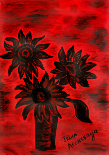 Painting titled "Black sunflowers on…" by Irina Afonskaya, Original Artwork, Acrylic