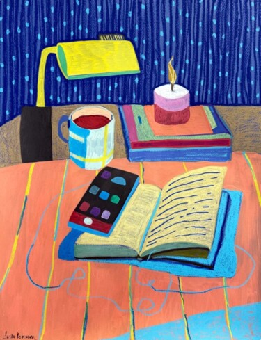 "Quiet Desk in Blue…" başlıklı Resim Sasha Robinson tarafından, Orijinal sanat, Pastel