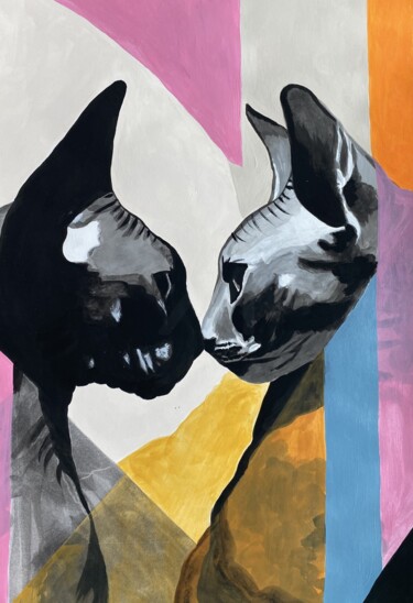 Painting titled "Abstract Sphynx Cat…" by Yuche, Original Artwork, Acrylic