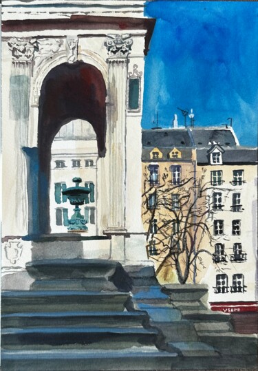 Картина под названием "Fontaine des Innoce…" - Sofia Parfenova (Studio Asnieres), Подлинное произведение искусства, Акварель