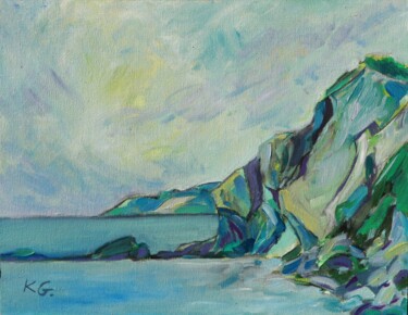 Painting titled "The shores of the B…" by Gábor Kentelki, Original Artwork, Oil Mounted on Wood Panel